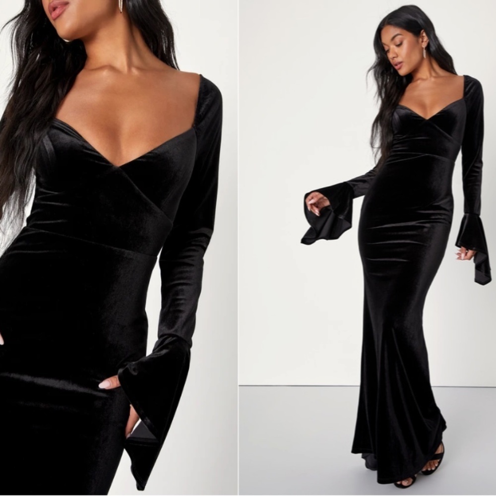 LULU's Prom Wedding Sexy PinUp Vibes Romantic Elegant Velvet Maxi Dress - Picture 4 of 6